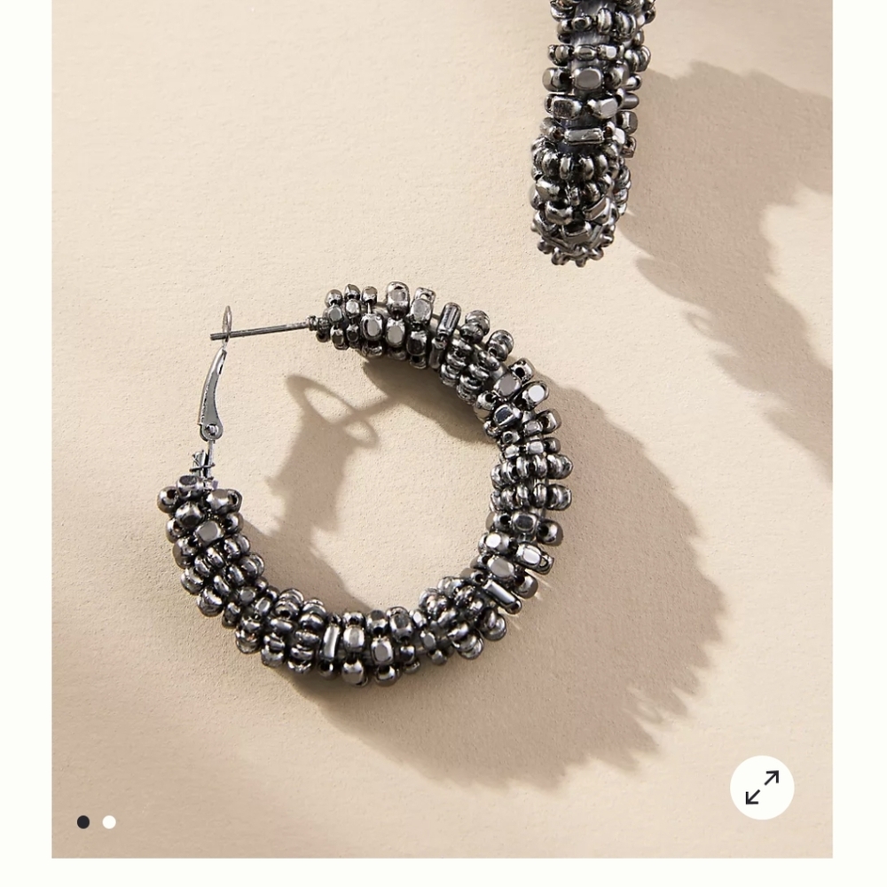 Anthropologie Metallic Beaded Hoop Earrings. 1.38 Inches In Diameter - Picture 6 of 8